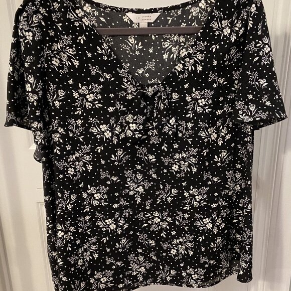 Lauren Conrad Flutter Sleeve V-Neck Blouse with Bow - Picture 1 of 7